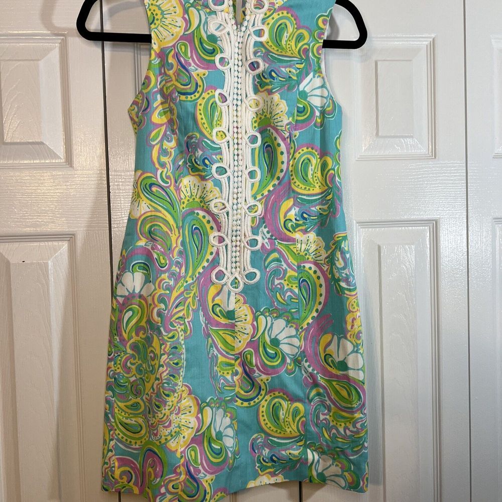 LILLY PULITZER Alexa Shift Dress, Shorely Blue‎ Double Trouble Sz 0 EUC
